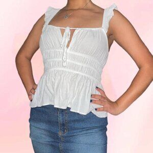Moa Moa White babydoll ruffled top